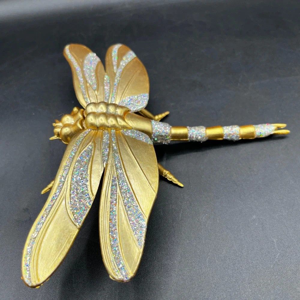 Gold Glitter Insect Ornament Set Dragonfly Ladybug Clip Holiday Decor 2pc Taiwan
